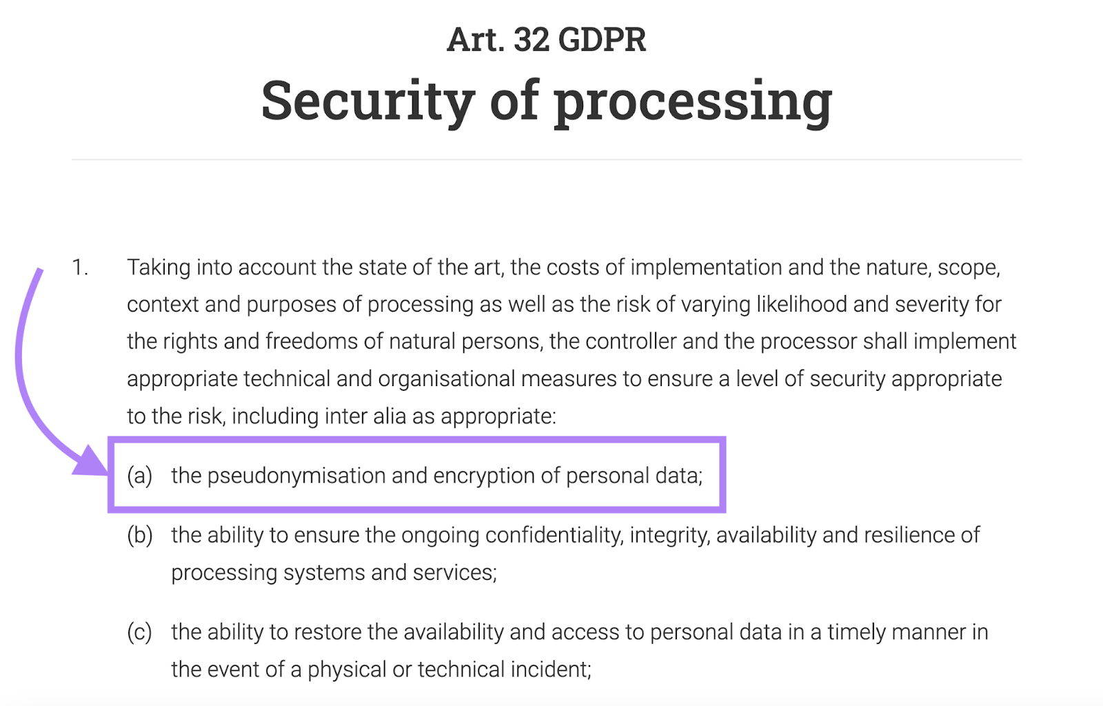 To process information, GDPR requires the pseudonymization and encryption of personal data.