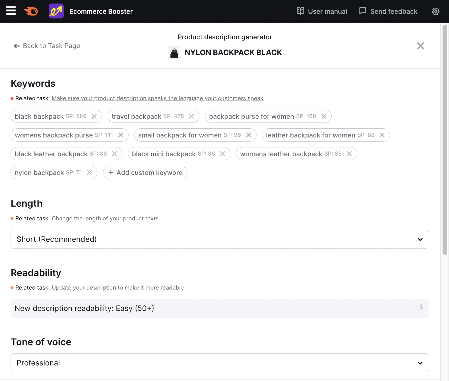Ecommerce Booster app results for "nylon backpack black"