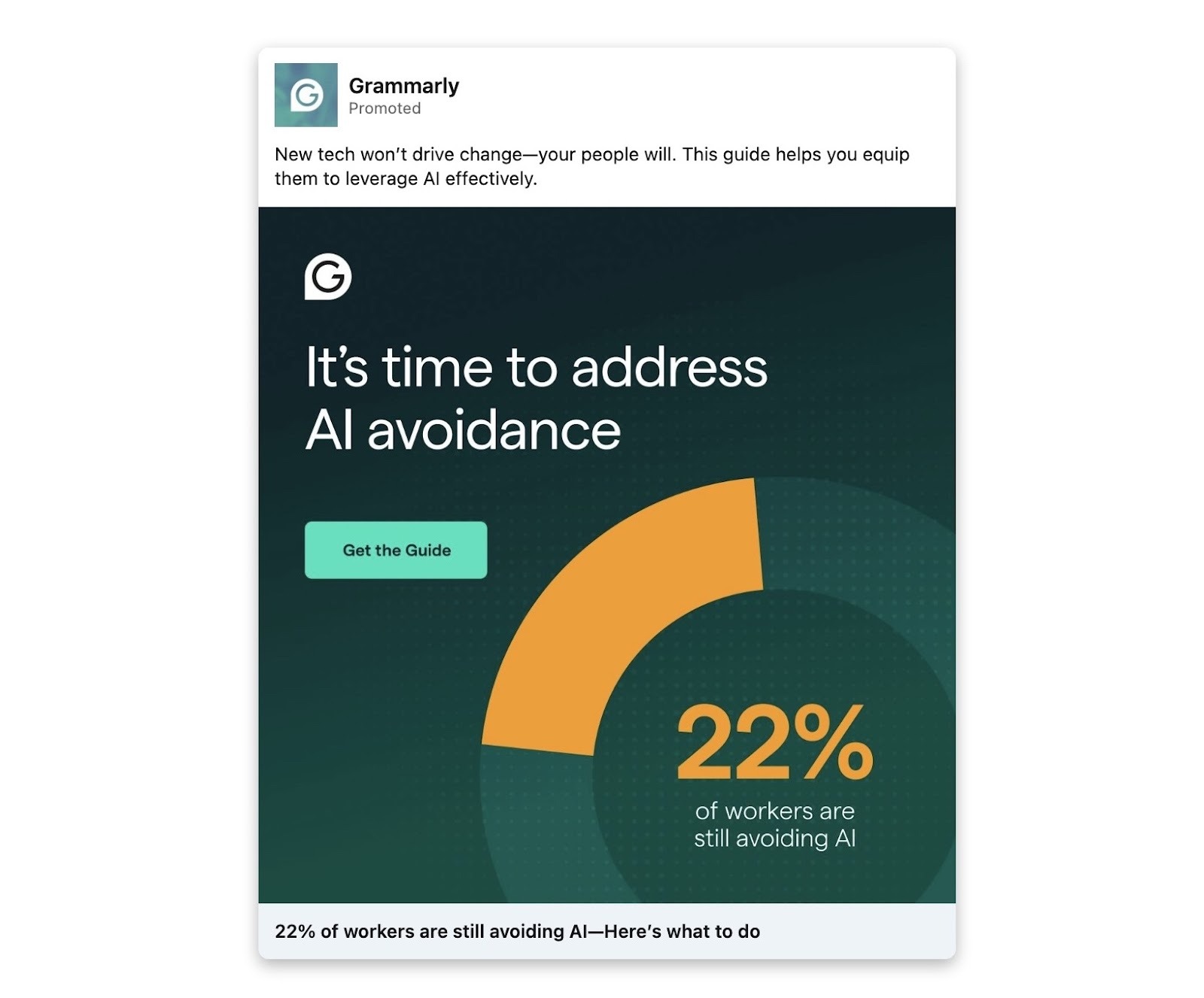 A LinkedIn ad by Grammarly promoting their workplace productivity guide.