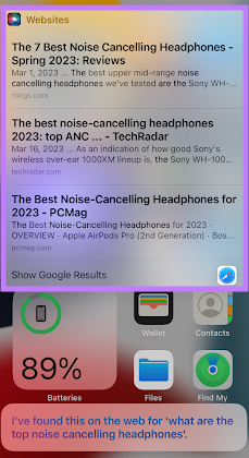 Siri's results for "What are the top noise-canceling headphones?"