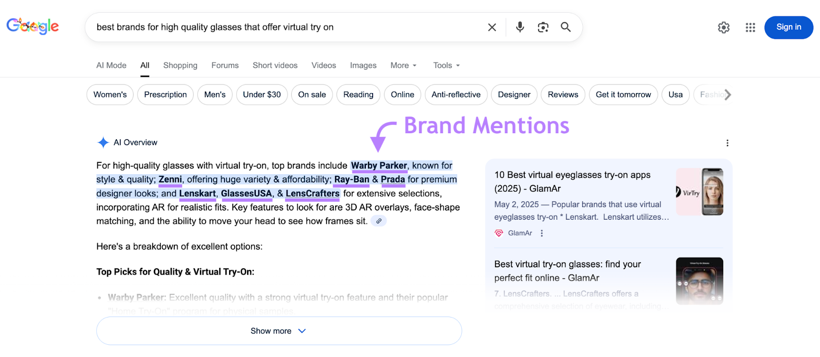 brand mentions in an AI answer