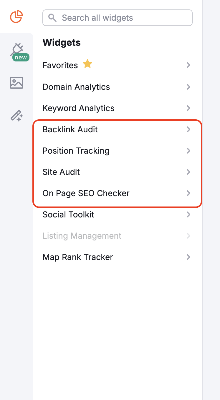 Semrush Project tools are highlighted with a red rectangle in the left menu.